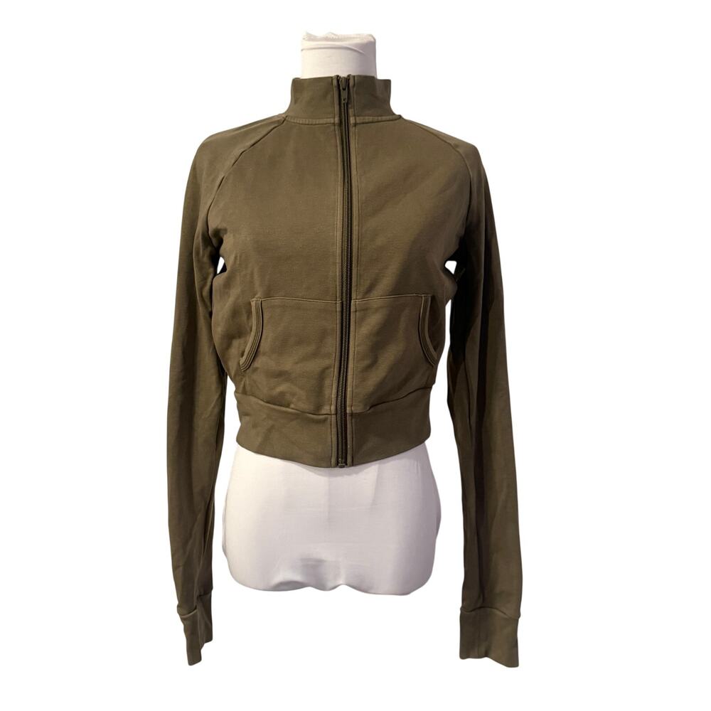 SKIMS Outdoor Track Jacket Army Green Cotton Medium Full Zip Athleisure Casual